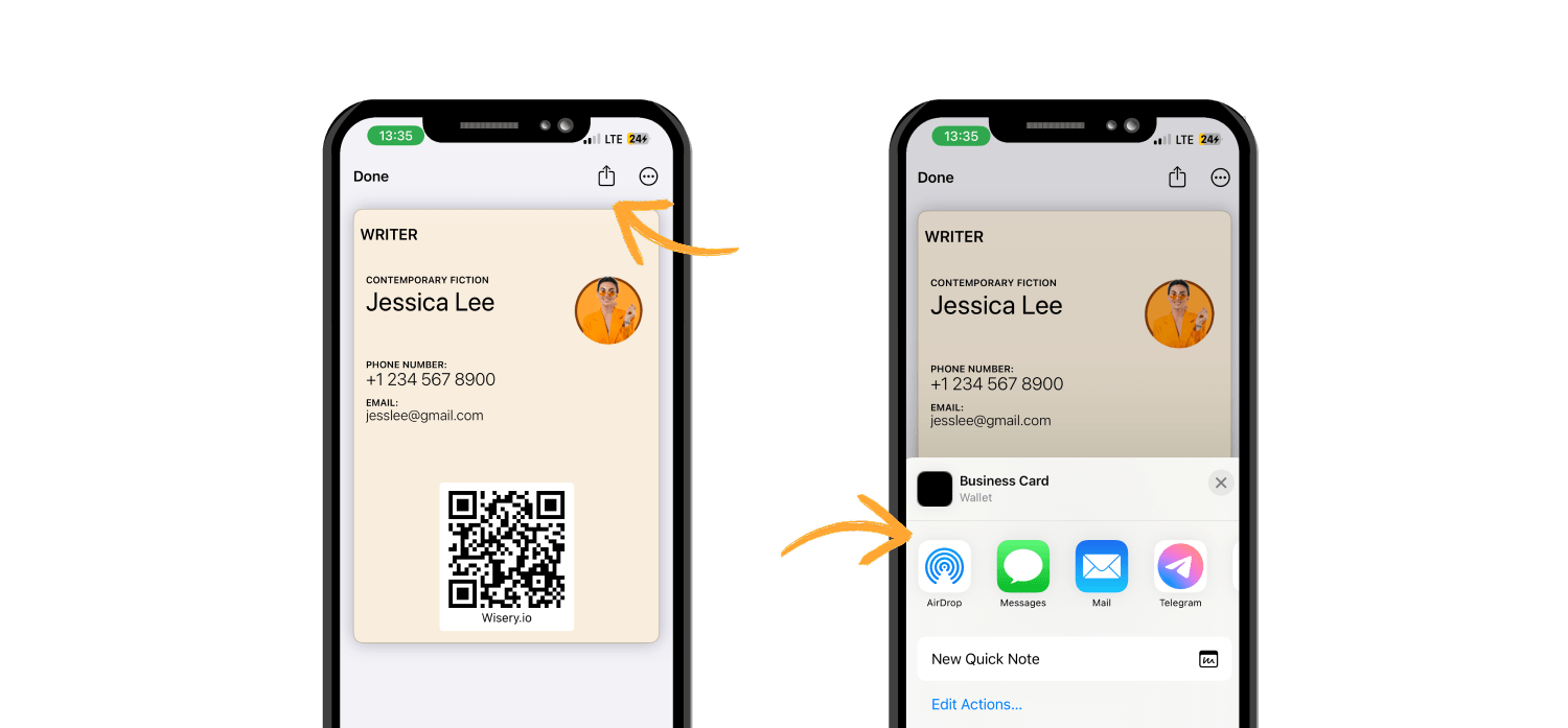 Share a Digital Business Card via Airdrop or Bluetooth